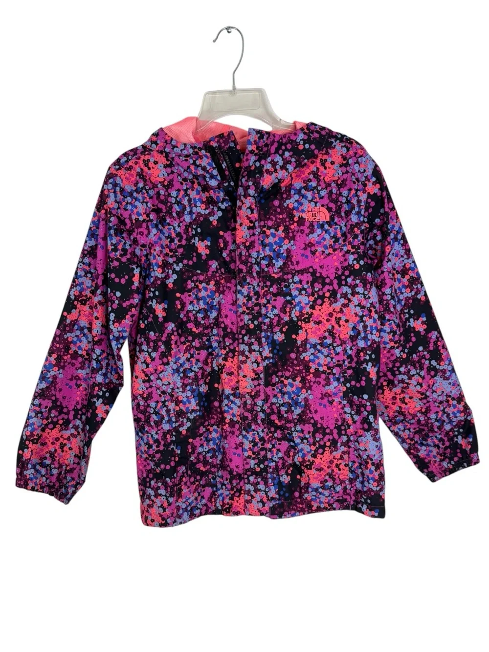 The North Face Girls Resolve DryVent Rain Jacket Pink Purple Print Hood Size XL
